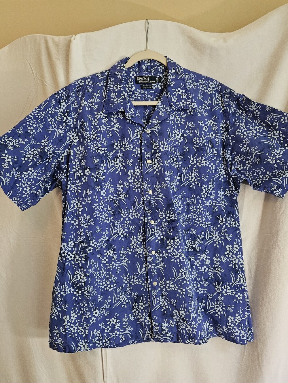 Polo by Ralph Lauren Blue "Clayton" Floral Short Sleeve Button-Up Sz XL